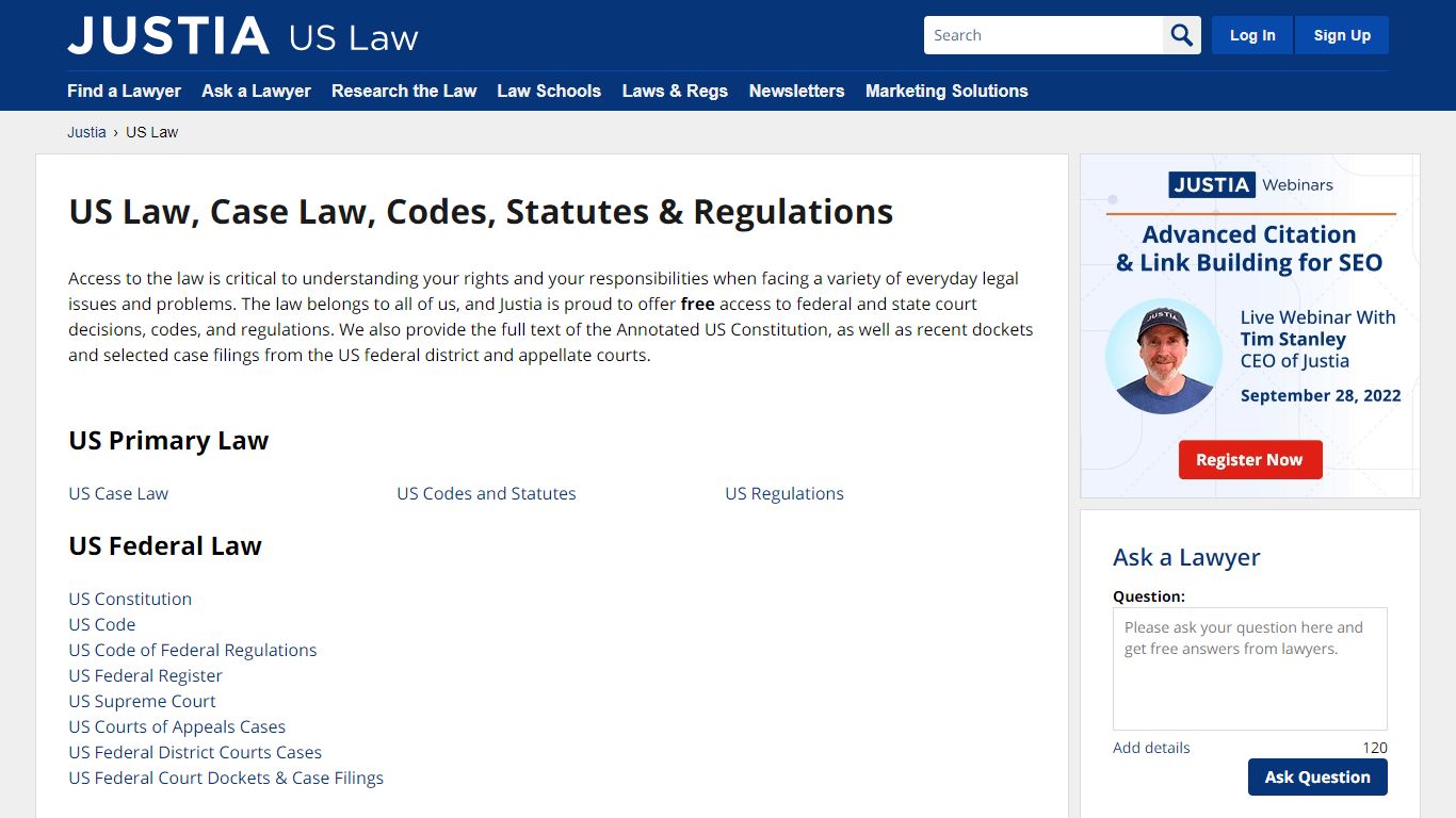 US Law, Case Law, Codes, Statutes & Regulations :: Justia Law