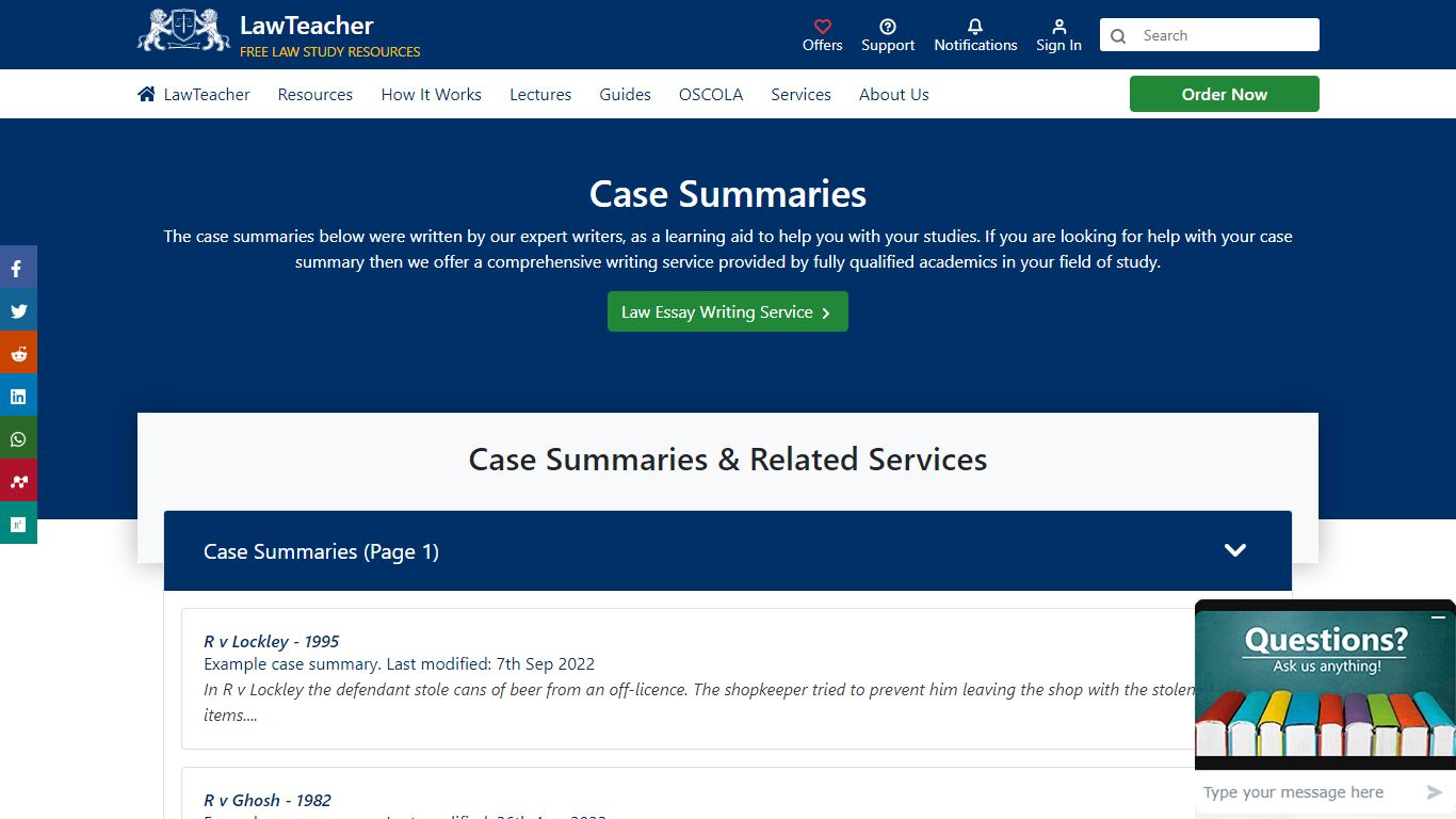 Case Summaries | LawTeacher.net